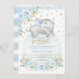 ブルー金ゴールド象ムーンスターズボーイベビーシャワー 招待状