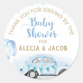 ブルー金ゴールド車Baby Showerありがとう ラウンドシール