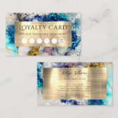 ブルー金ゴールド銀グリッター水彩ロイヤリティカード 名刺 (正面/裏面)