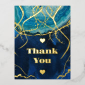 ブルー金ゴールド銀河系アゲ結婚ート 箔招待状ポストカード (正面)