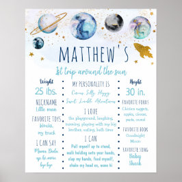 ブルー金ゴールド銀河系宇宙最初の誕生日マイルストーン ポスター