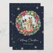 ブルー金ゴールド雪片リース写真 シーズンカード (正面/裏面)