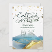 ブルー金ゴールド食べスマウンテンズドリンク&ビー結婚ズ 招待状 (正面)