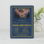 ブルー金ゴールド100th誕生日パーティー 招待状 (スタンド正面)