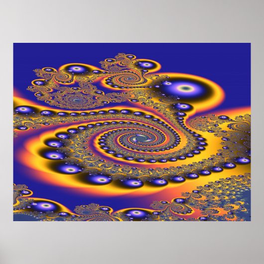 ブルー金ゴールド3抽象芸術アート ポスター (正面)