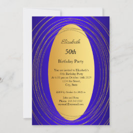 ブルー金ゴールド50th Birthday Partyへの招待 招待状