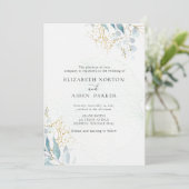 ブルー金ゴールド（イミタット）ホワイト結婚ズコレクション 招待状 (スタンド正面)