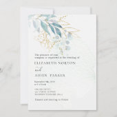 ブルー金ゴールド(イミタット)ホワイト結婚ズコレクション 招待状 (正面)