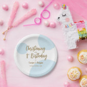 ブルー金ゴールド《キリスト教》洗礼式や命名式と1歳カスタム誕生日 ペーパープレート (パーティー)