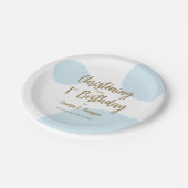 ブルー金ゴールド《キリスト教》洗礼式や命名式と1歳カスタム誕生日 ペーパープレート (アングル)