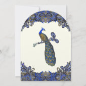 ブルー金ゴールド&ブラックピーコックアイボリー結婚のアーチ形状 招待状 (裏面)