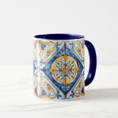 ブルー金ゴールド&ホワイトタラベラアズレジョタイルルックムグ マグカップ (正面右)