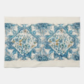 ブルー金ゴールド&ホワイトタラベラアズレジョタイルルック3 キッチンタオル (横)