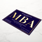 ブルー金ゴールドMBA卒業フォイル招待状 箔招待状 (回転した状態)