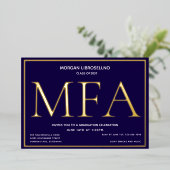 ブルー金ゴールドMFA卒業 箔招待状 (立ち正面)