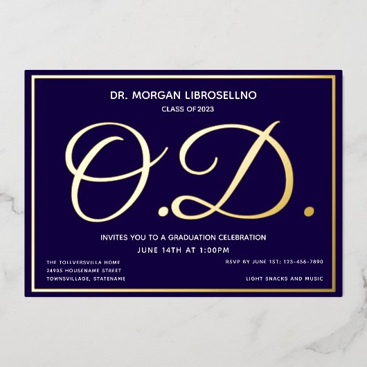 ブルー金ゴールドOD卒業 箔招待状 (正面)