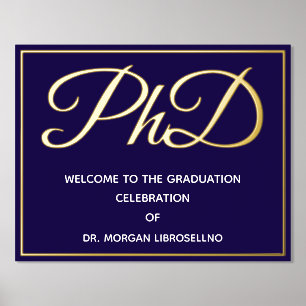 ブルー金ゴールドPhD卒業へようこそ 箔ポスター