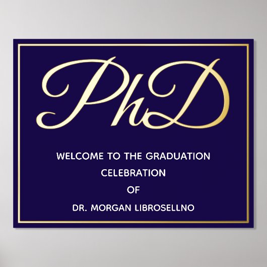 ブルー金ゴールドPhD卒業へようこそ 箔ポスター (正面)