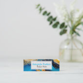 ブルー金ゴールドQRコードソーシャルメディア スキニー名刺 (スタンド正面)