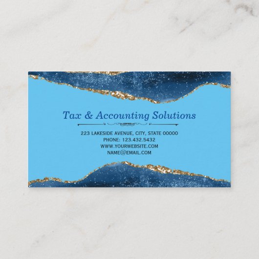 ブルー銀河系アガテウォーターカラーフェイクグリッター 名刺 (裏面)