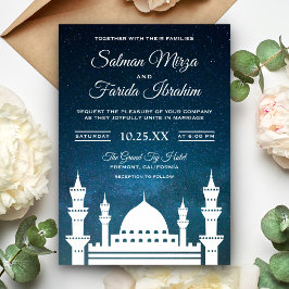 ブルー銀河系イスラムモスク結婚式招待状 招待状