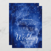 ブルー銀河系シーナリースターズフェアリー結婚ライツ 招待状 (正面/裏面)