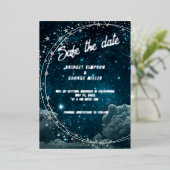 ブルー銀河系ス結婚カイズの安全な日付 箔招待状 (立ち正面)