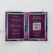 ブルー銀河系パープルマンダラQRコードインディアン結婚ズ 招待状 (内部)