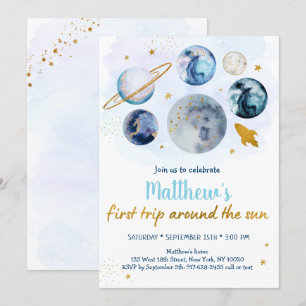 ブルー銀河系ファーストのまわりにトリップザサン誕生日 招待状