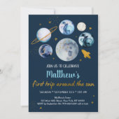 ブルー銀河系ファーストトのまわりにリップザサン誕生日 招待状 (正面)