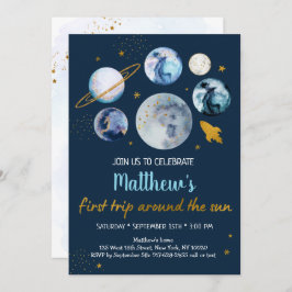 ブルー銀河系ファーストトのまわりにリップザサン誕生日 招待状