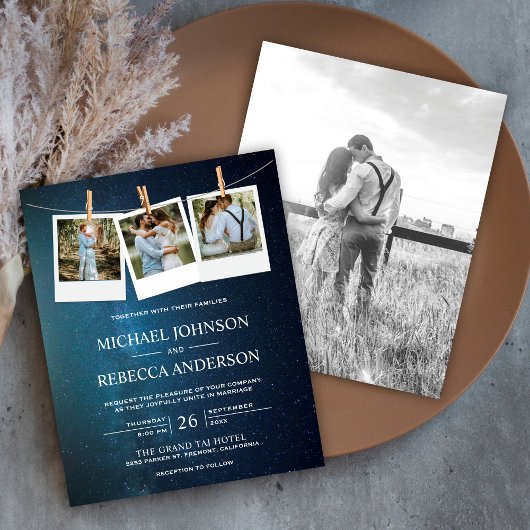 ブルー銀河系宇宙フォトバジェット結婚式招待状