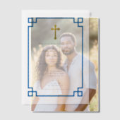 ブルー鍵ギリシャ正統《キリスト教》洗礼式や命名式バプテスマ ベラム紙招待状 (オフセット (カップル))