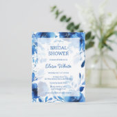 ブルー開花ウォーターカラーブライダルシャワーカスタム ポストカード (スタンド正面)