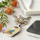 ブルー開花キーチェエレガントーン – 水彩アート キーホルダー (側面)