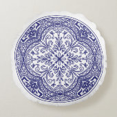 ブルー開花モザイク ラウンドクッション (正面)