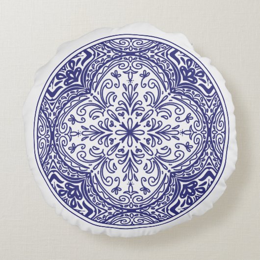 ブルー開花モザイク ラウンドクッション (裏面)