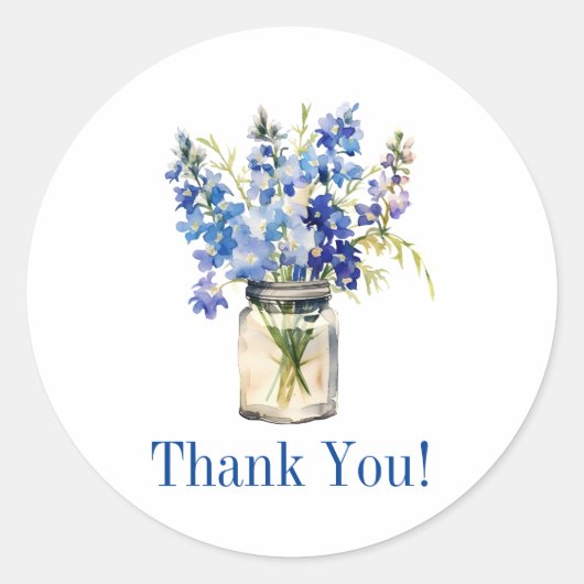 ブルー開花花花花花屋サンキューステッカー ラウンドシール (正面)