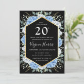 ブルー離れフローラブラック20誕生日 招待状 (スタンド正面)
