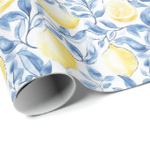 ブルー離れレモンシシリーイタリアン誕生日 ラッピングペーパー (ロールコーナー)