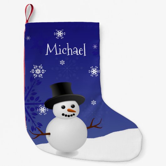 ブルー雪だるまウィンターシーンクリスマスストッキング スモールクリスマスストッキング (正面)