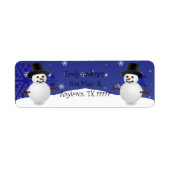 ブルー雪だるまウィンターシーン差出人住所ラベル ラベル (正面)