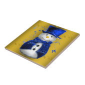 ブルー雪だるまオン金ゴールドクリスマス タイル (側面)