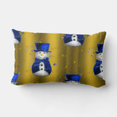 ブルー雪だるまオン金ゴールドクリスマス ランバークッション (裏面)