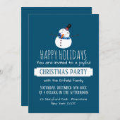 ブルー雪だるまクリスマスパーティの招待状 案内状 (正面/裏面)