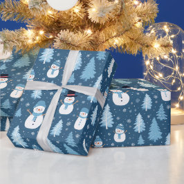 ブルー雪だるまクリスマスプレゼント包装紙 ラッピングペーパー