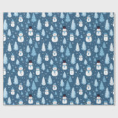 ブルー雪だるまクリスマスプレゼント包装紙 ラッピングペーパー (フラット)