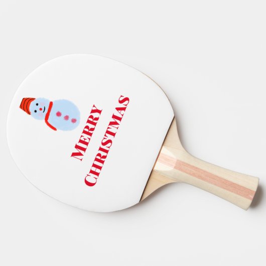 ブルー雪だるまクリスマスメリークリスマス追加の名前te 卓球ラケット (横)
