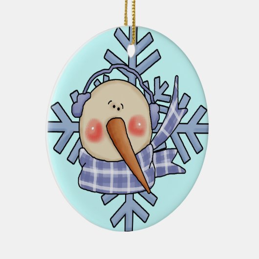 ブルー雪だるまスノーフレークスホリデーオーナメント セラミックオーナメント (右)
