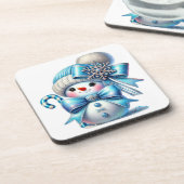 ブルー雪だるま冬時間 コースター (左側)